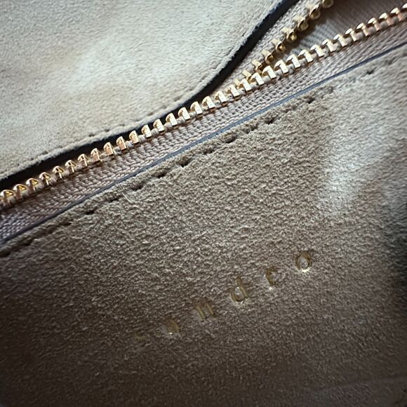 NWOT Sandro Camel Leather Crossbody Bag Lou MM Curcuma Adjustable Strap Purse - Picture 11 of 15